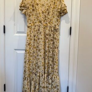 CeCe Floral Yellow Faux Wrap Maxi Dress